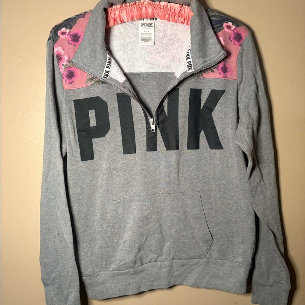 PINK Victoria's Secret Gray Sweatshirt with Pink Floral Design